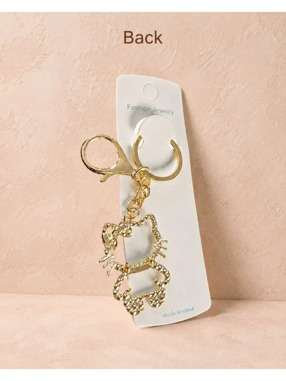 Gold Hello Kitty Keychain with Pink Bow 🎀 and Rhinestones